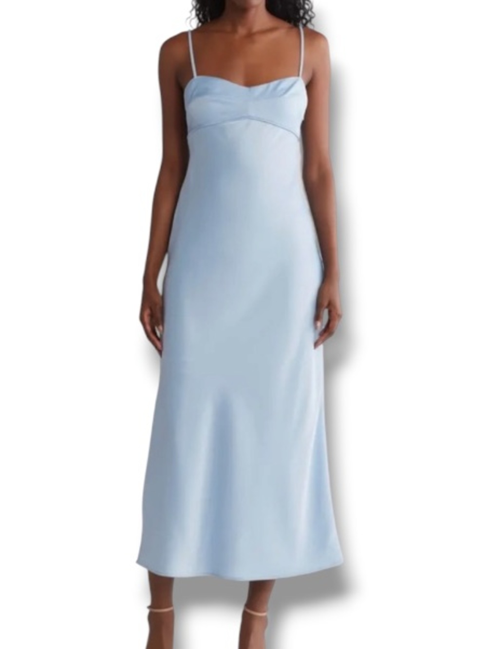 WAYF Women’s Baby Light Blue Formal Satin Slip Midi Dress Wedding Evening Gala